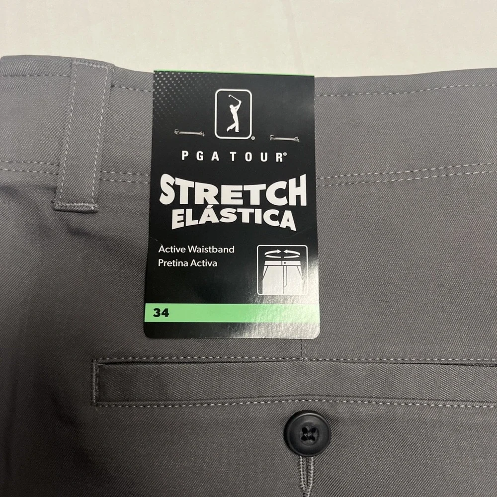 PGA TOUR Men's Golf Shorts NWT Size 34 Quiet Shade Gray Flat Front PVBS7087DS